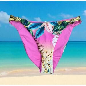☀️PQ Swim Drew Knot-Reversible Bikini Bottom Pink Multi Women's Size S NWT